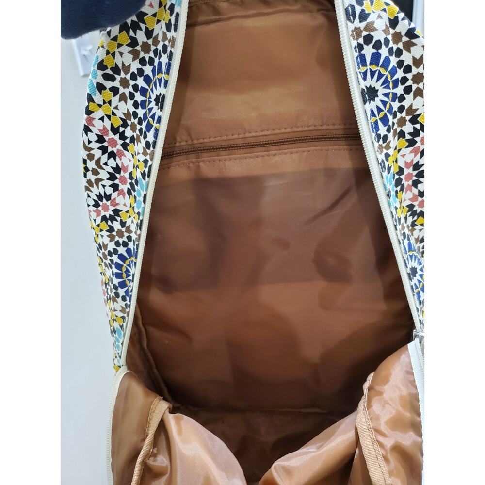 Colorful Mosaic Print Canvas Daypack with Faux Leather Trim & Front Pocket - Picture 6 of 10